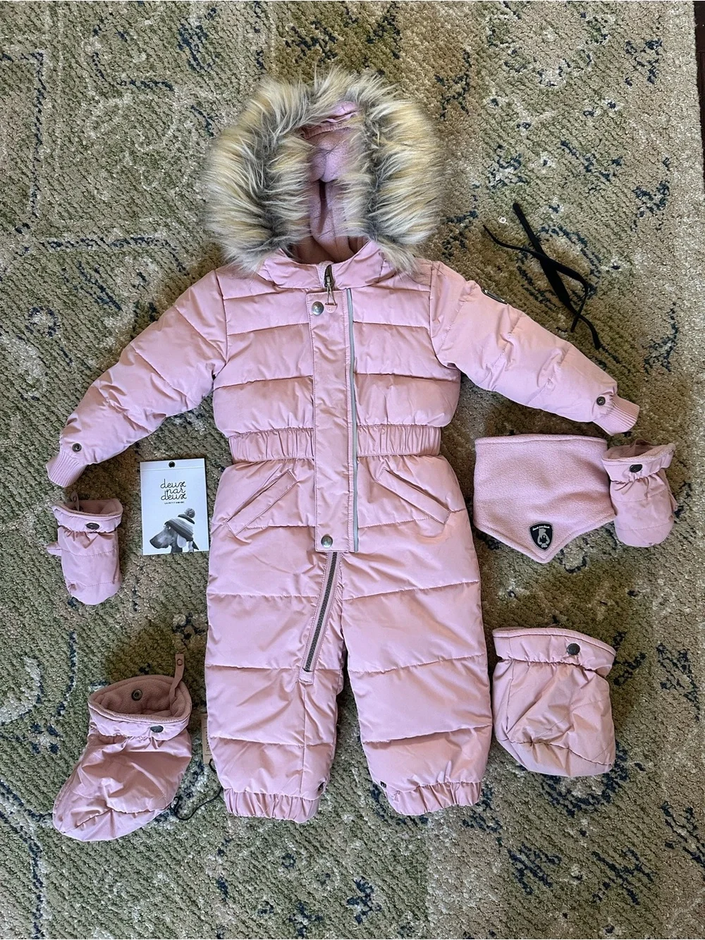 Deux par Deux | Puffy One Piece Baby Snowsuit in Dusty Pink